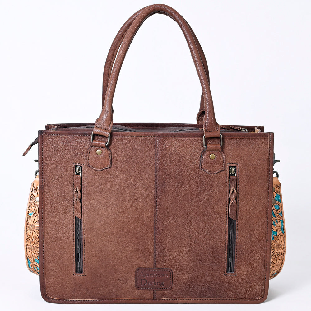 ADBG230 Hand Tooled Leather Tote Bag with Southwestern Saddle Blanket Accent & Floral Detailing