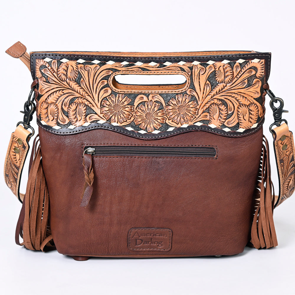 ADBGS146 Aztec Wool & Tooled Leather Shoulder Bag - Western Fringe Crossbody
