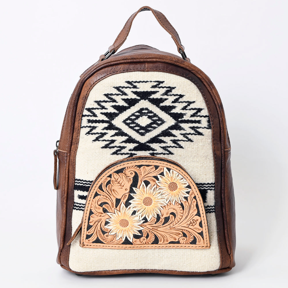 ADBGS156 Southwestern Saddle Blanket Backpack with Tooled Leather Accents - Western Style