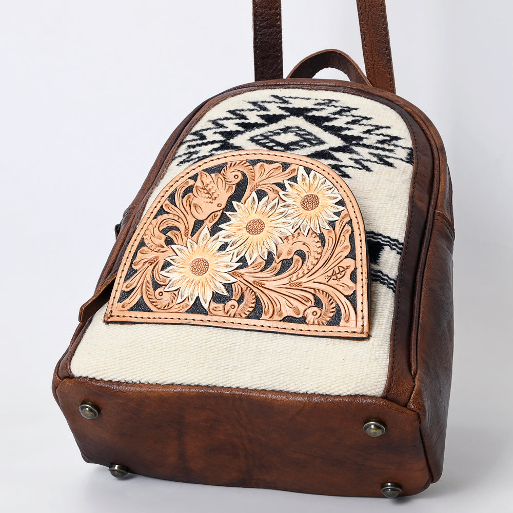 ADBGS156 Southwestern Saddle Blanket Backpack with Tooled Leather Accents - Western Style