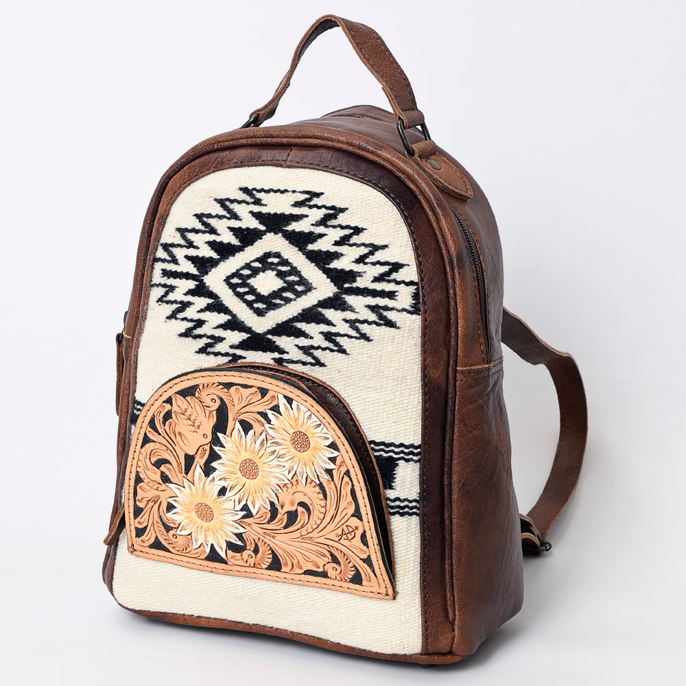 ADBGS156 Southwestern Saddle Blanket Backpack with Tooled Leather Accents - Western Style