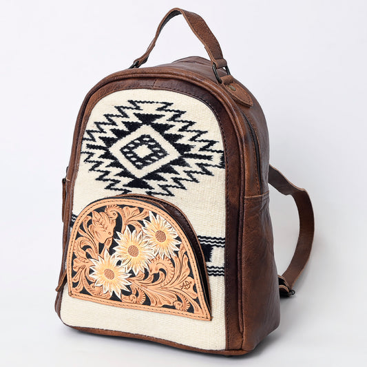 ADBGS156 Southwestern Saddle Blanket Backpack with Tooled Leather Accents - Western Style
