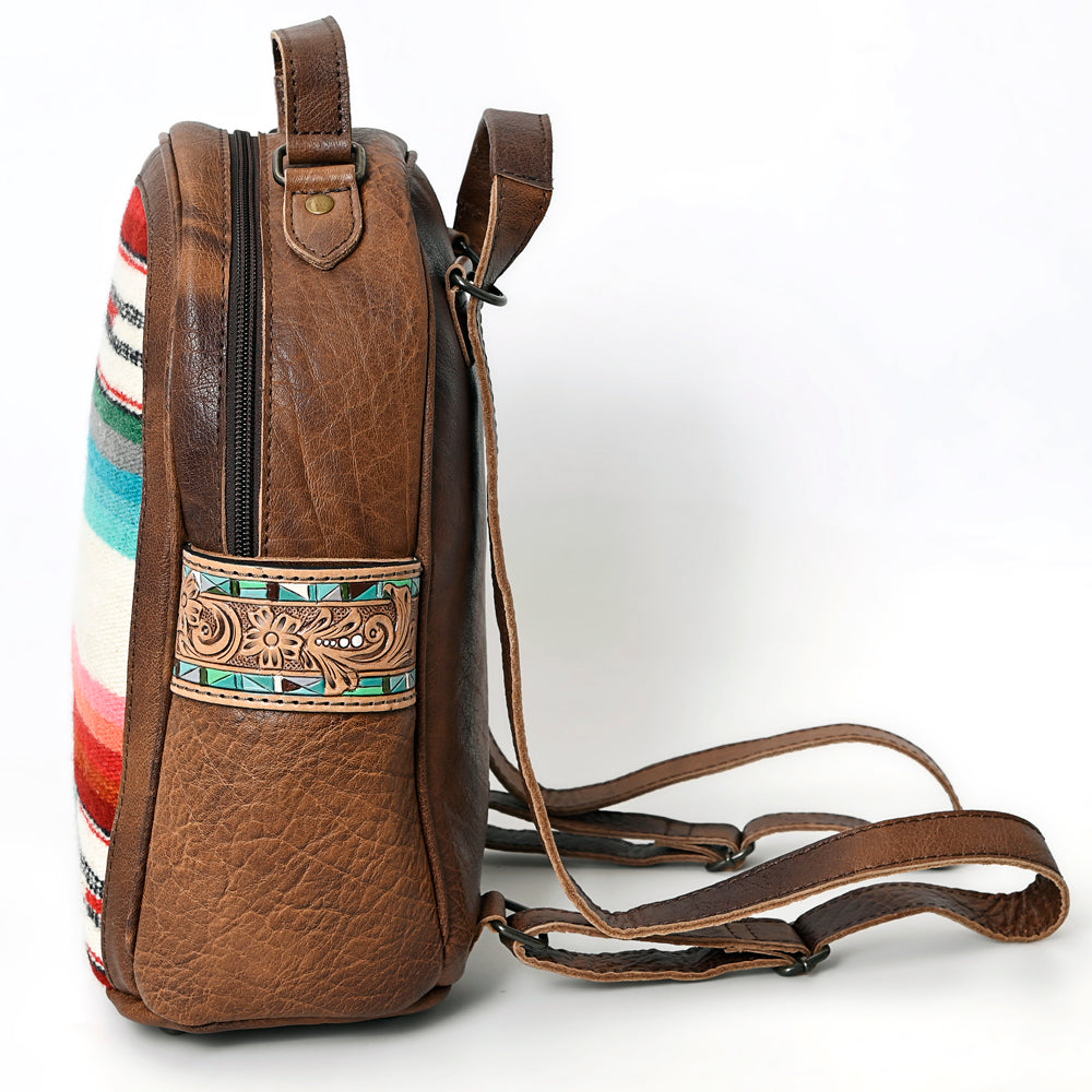 ADBGS156 Southwestern Saddle Blanket Backpack with Tooled Leather Accents - Western Style