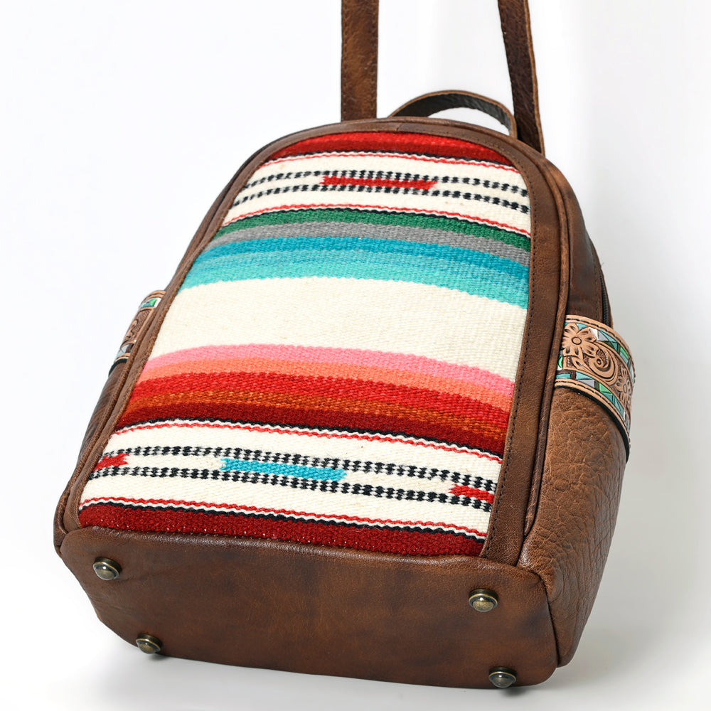 ADBGS156 Southwestern Saddle Blanket Backpack with Tooled Leather Accents - Western Style