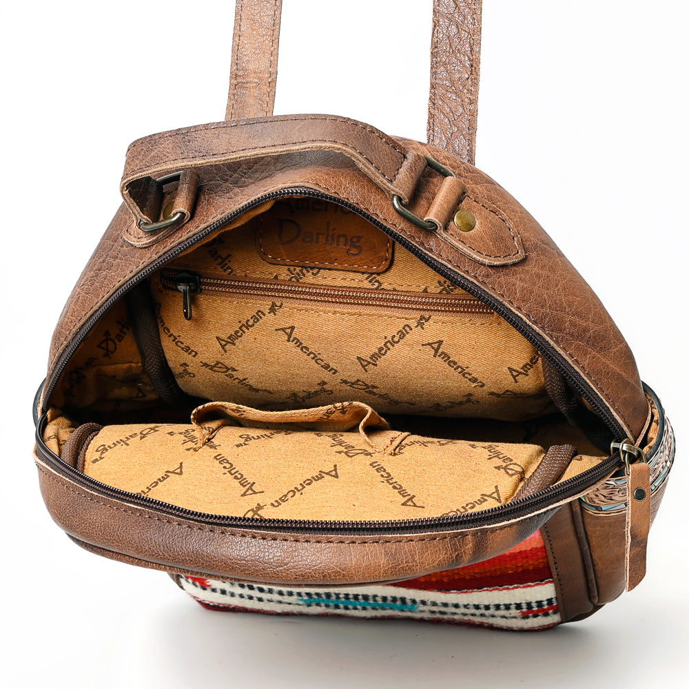 ADBGS156 Southwestern Saddle Blanket Backpack with Tooled Leather Accents - Western Style