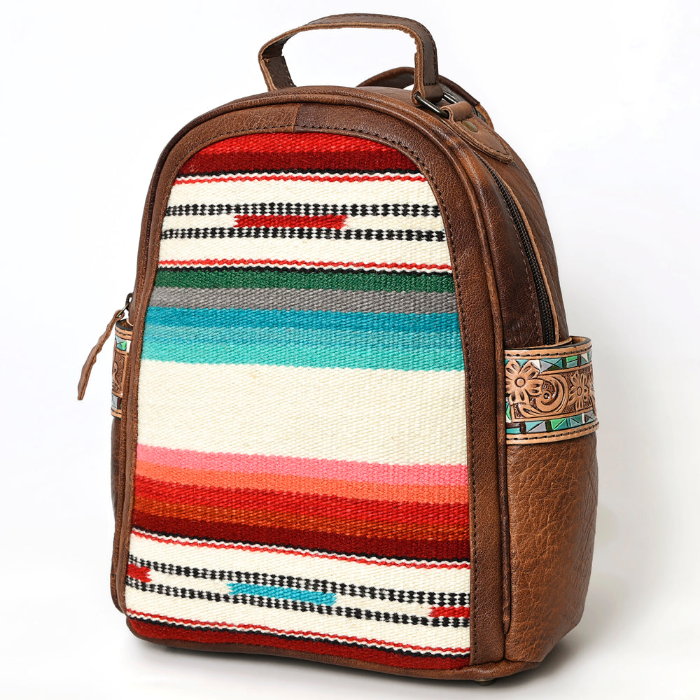 ADBGS156 Southwestern Saddle Blanket Backpack with Tooled Leather Accents - Western Style