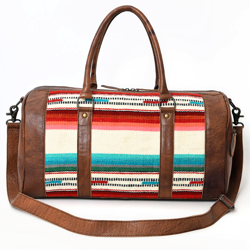 LC-ADBGS174J Serape Wool & Leather Duffle Bag - Colorful Western Travel Weekender