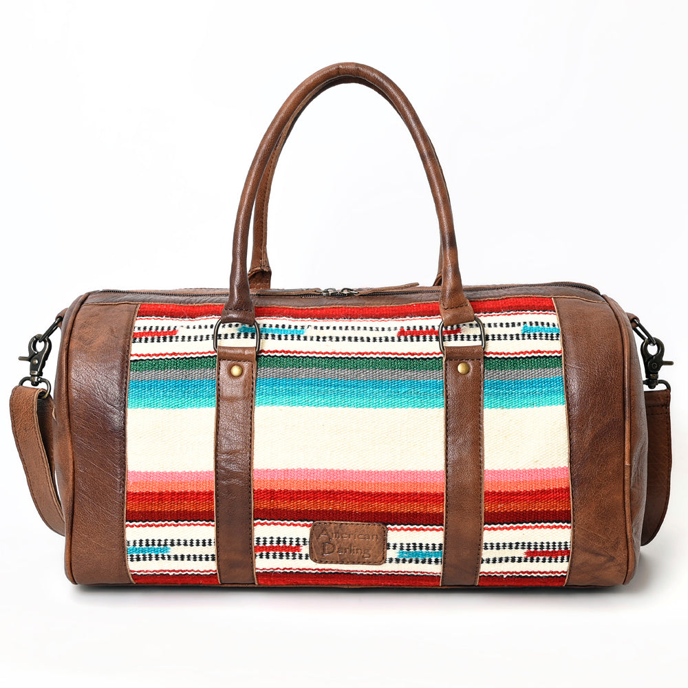 LC-ADBGS174J Serape Wool & Leather Duffle Bag - Colorful Western Travel Weekender