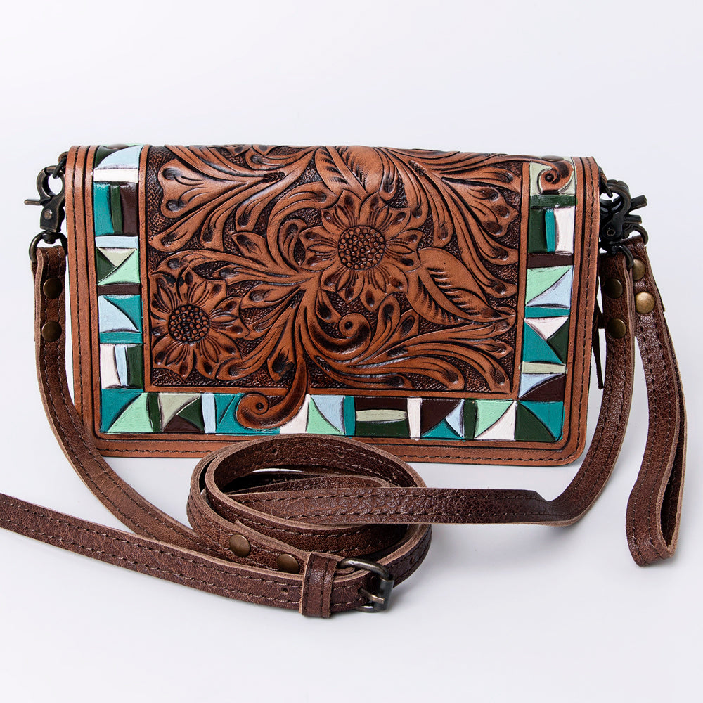 ADBG485 Floral Hand Tooled Leather Organizer Bag Belle Western Crossbody by American Darling