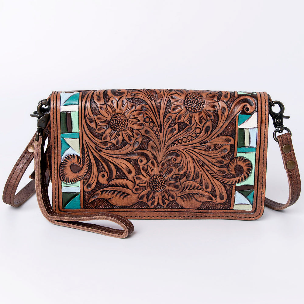 ADBG485 Floral Hand Tooled Leather Organizer Bag Belle Western Crossbody by American Darling