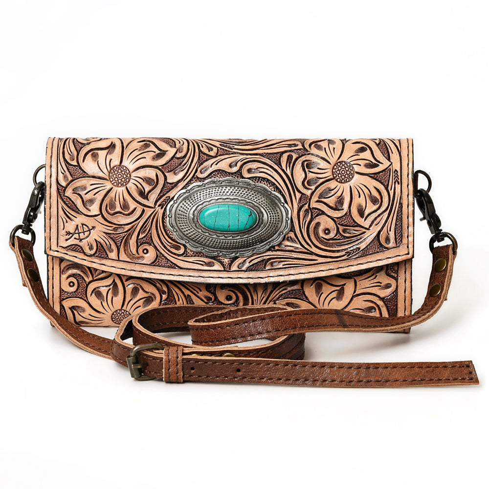 ADBG889 Hand-Tooled Floral Leather Crossbody Clutch American Darling