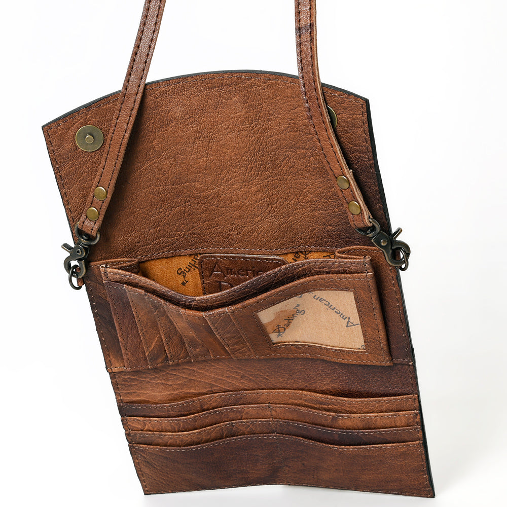 ADBG889 Hand-Tooled Floral Leather Crossbody Clutch American Darling