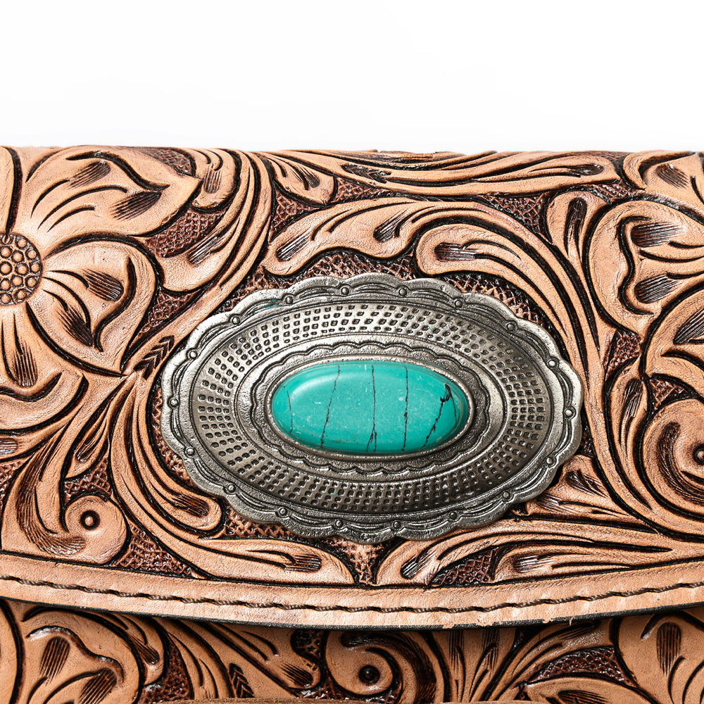 ADBG889 Hand-Tooled Floral Leather Crossbody Clutch American Darling