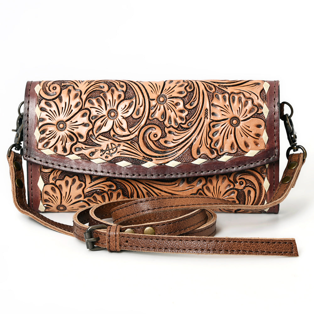 ADBG889 Hand-Tooled Floral Leather Crossbody Clutch American Darling