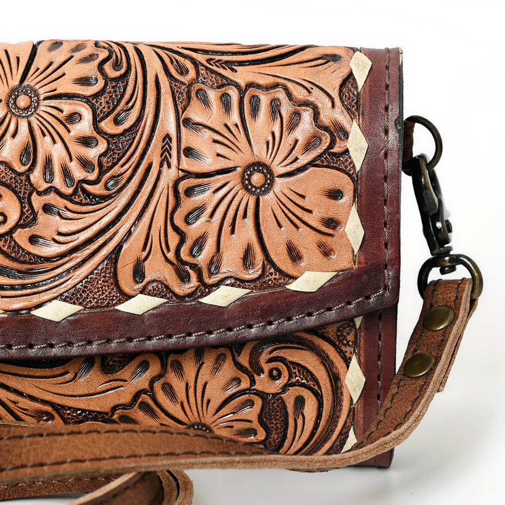 ADBG889 Hand-Tooled Floral Leather Crossbody Clutch American Darling