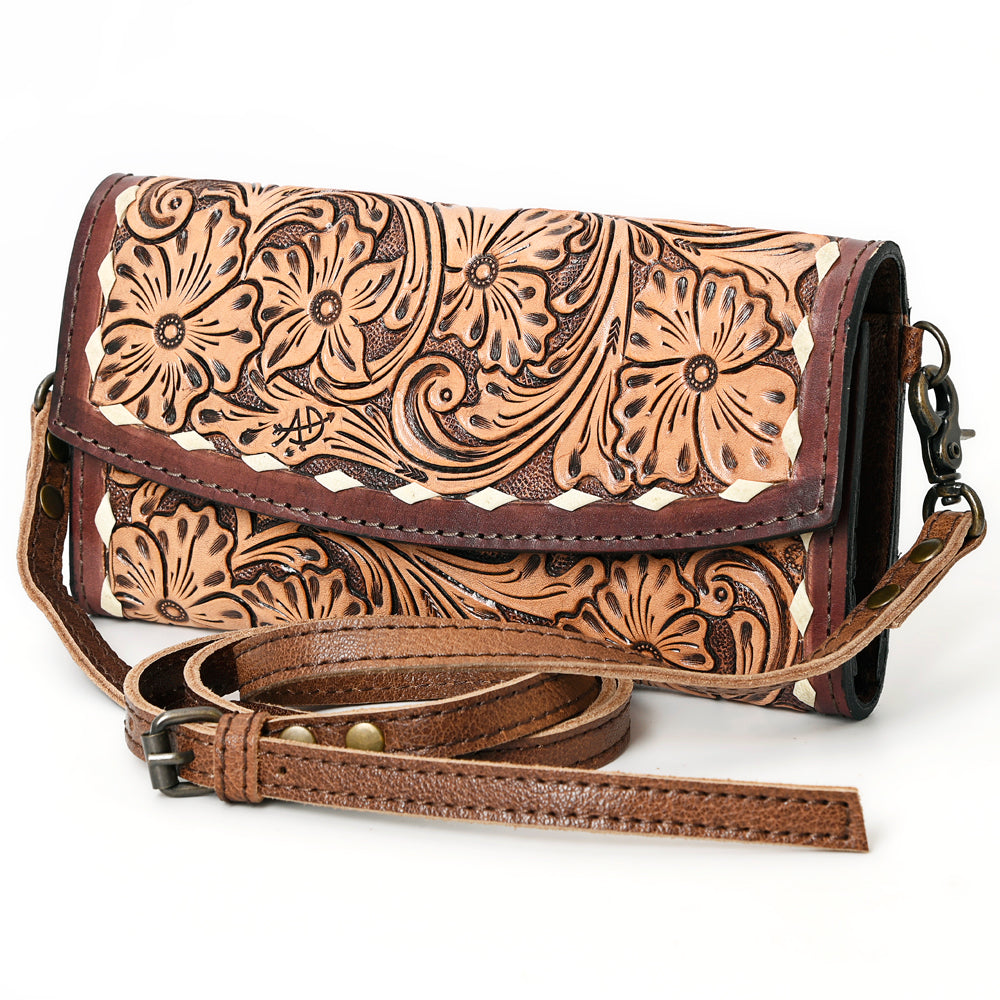 ADBG889 Hand-Tooled Floral Leather Crossbody Clutch American Darling