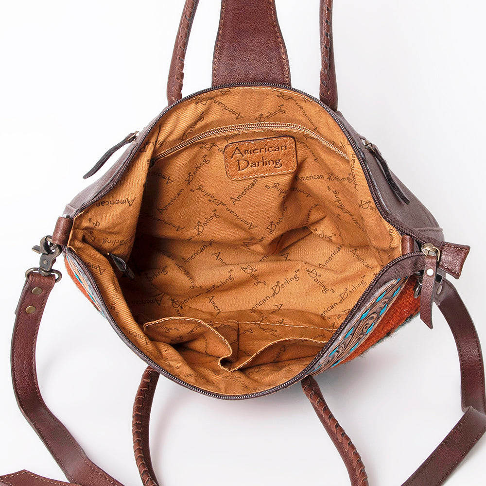 ADBG1084 American Darling Hand-Woven Saddle Blanket Tote Bag with Tooled Leather Accents