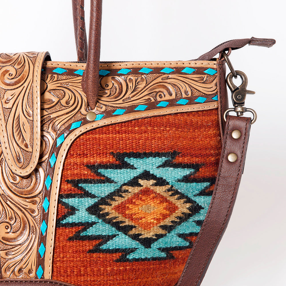 ADBG1084 American Darling Hand-Woven Saddle Blanket Tote Bag with Tooled Leather Accents