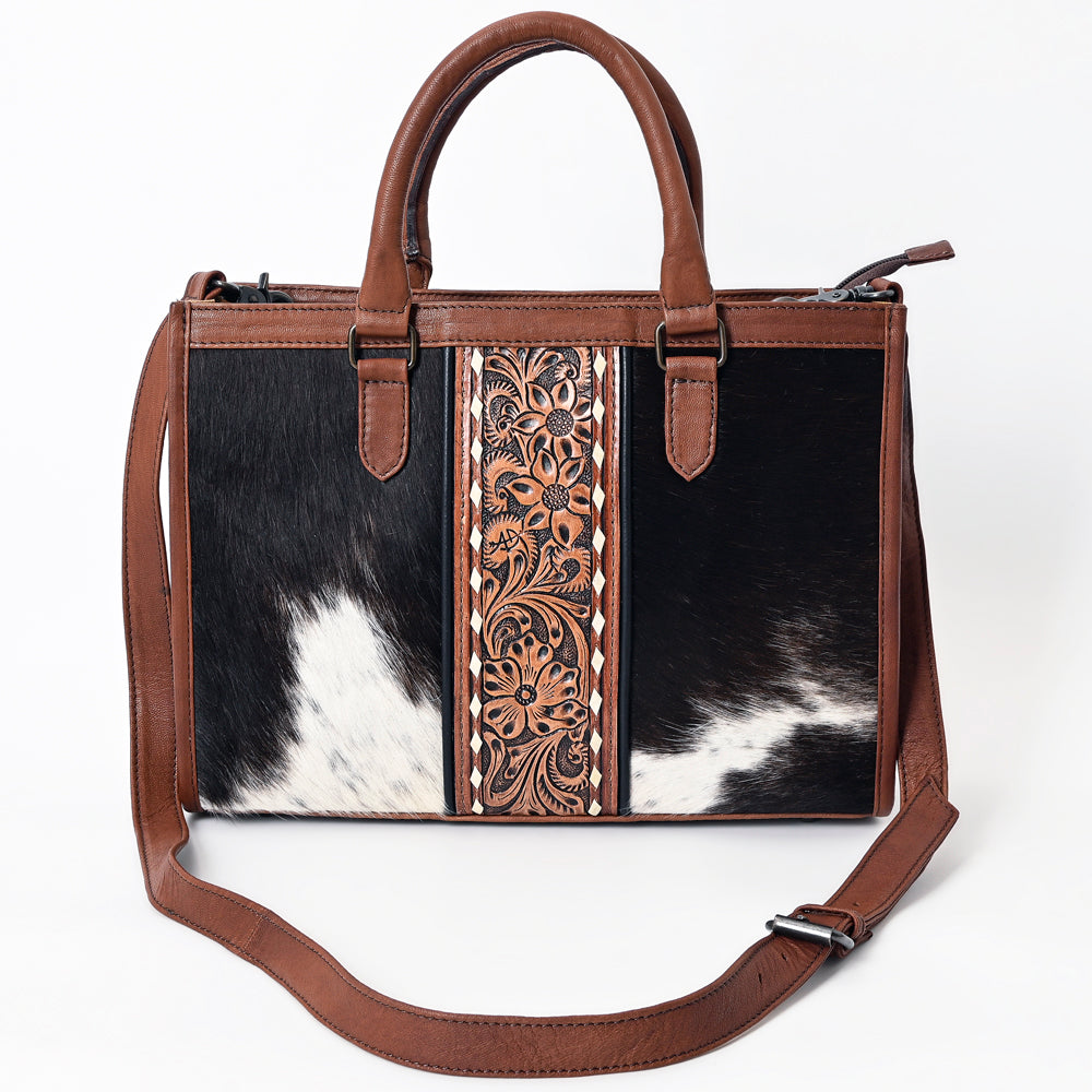 ADBG1085 American Darling Hair-on Cowhide Leather Tote Bag with Tooled Floral Panel