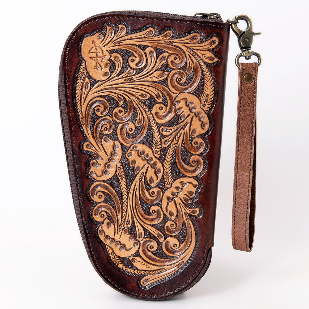 LC-ADGC101 Hand-Tooled Leather Gun Case / Pistol Pouch with Wristlet - American Darling