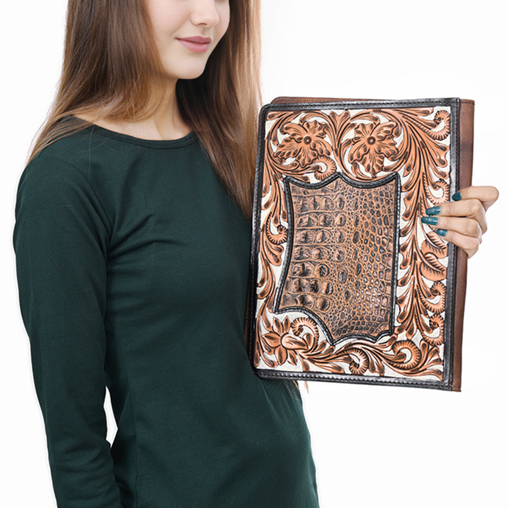 ADBG1087 American Darling Crocodile Embossed Hand-Tooled Leather Western Portfolio Bag