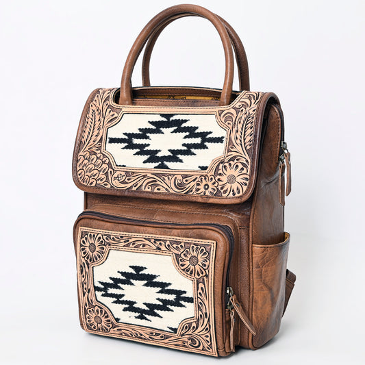 ADBG1088A American Darling Hand-Tooled Leather Western Backpack with Woven Saddle Blanket