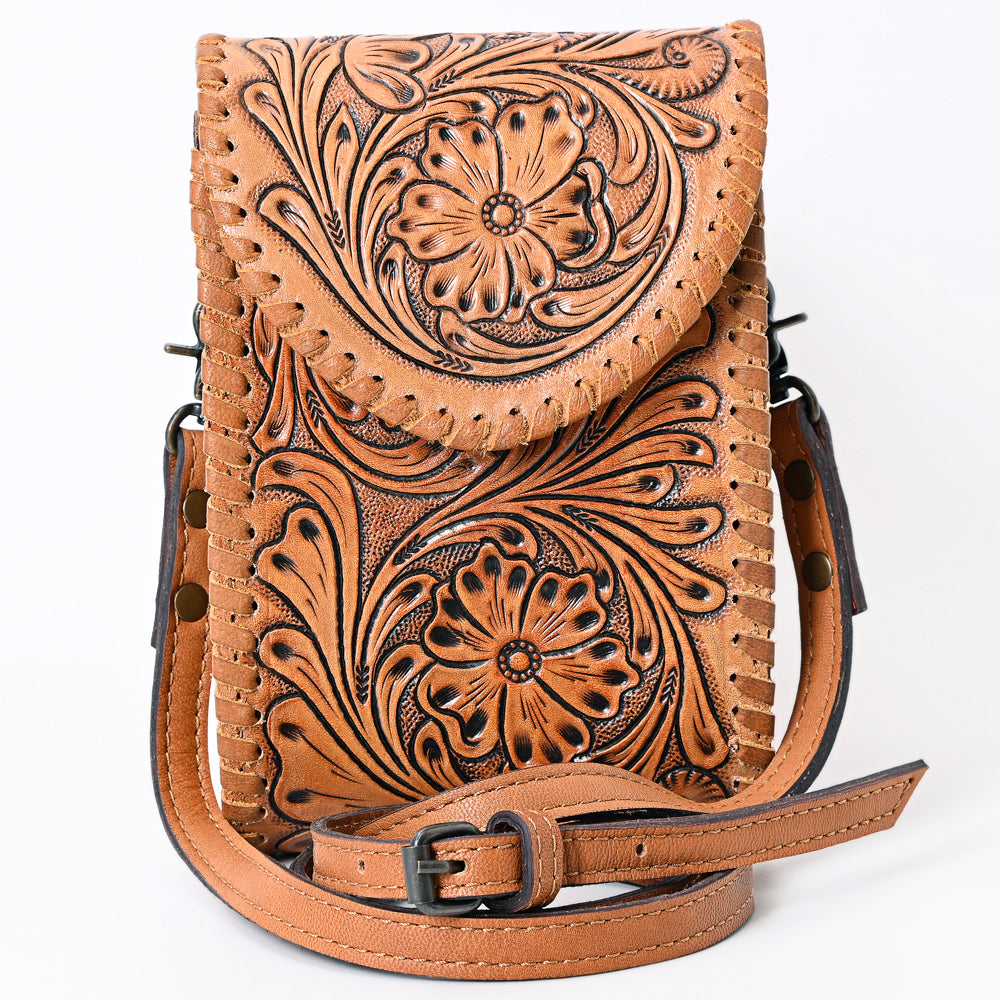 ADBG1089 American Darling Hand-Tooled Leather Western Cell Phone Holder Crossbody Bag