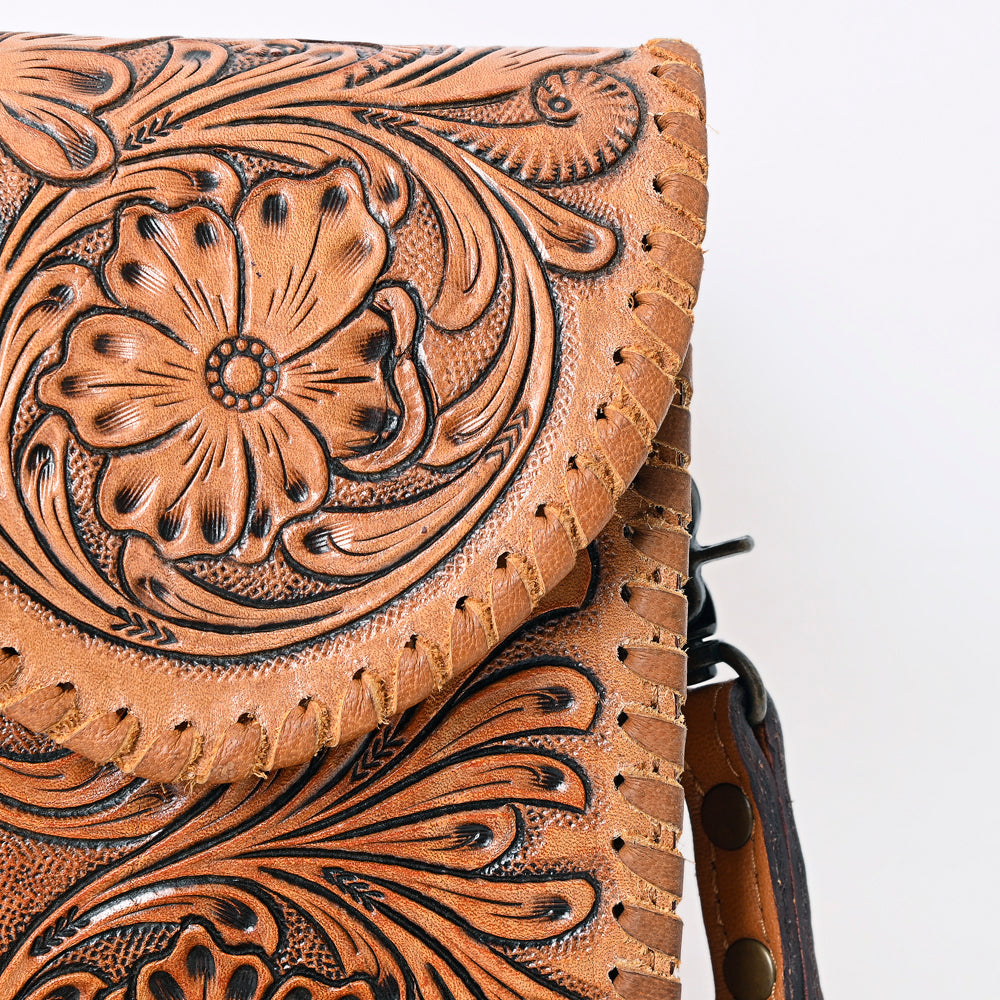 ADBG1089 American Darling Hand-Tooled Leather Western Cell Phone Holder Crossbody Bag