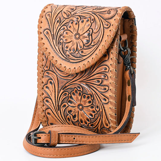 ADBG1089 American Darling Hand-Tooled Leather Western Cell Phone Holder Crossbody Bag