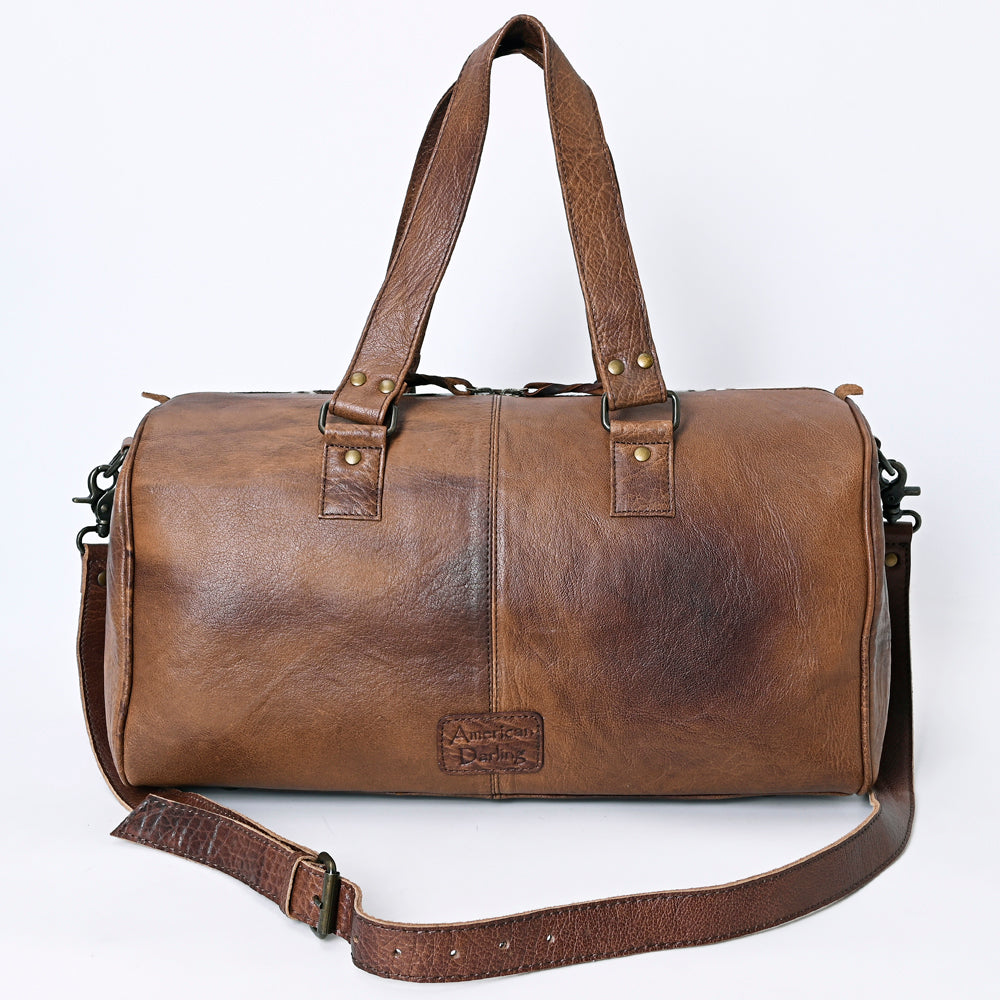 ADBG1090 American Darling Western Leather Duffel Bag with Hair-On Cowhide and Fringe