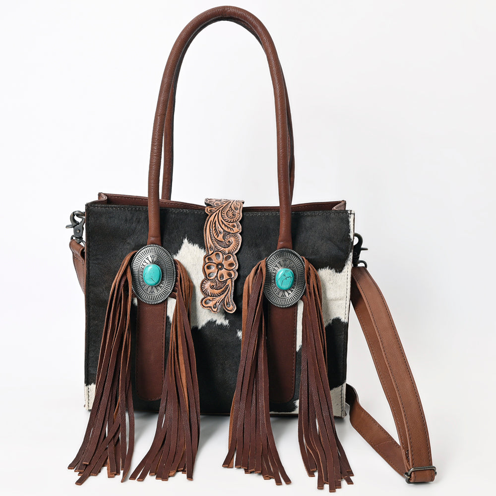 ADBG1091 American Darling Western Leather Tote Bag with Hair-On Cowhide and Fringe