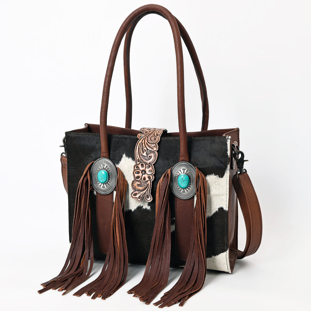 ADBG1091 American Darling Western Leather Tote Bag with Hair-On Cowhide and Fringe