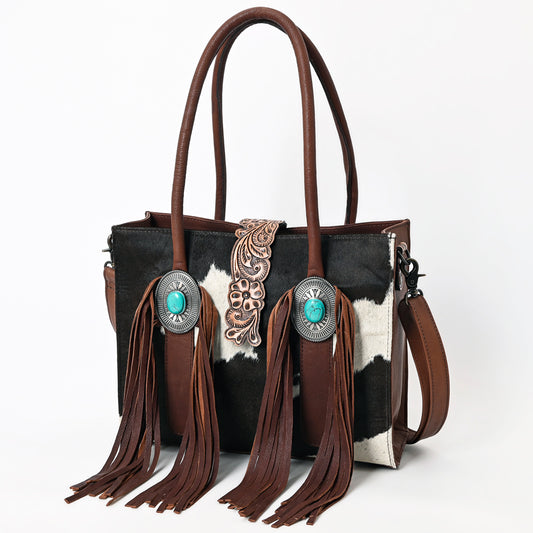 ADBG1091 American Darling Western Leather Tote Bag with Hair-On Cowhide and Fringe