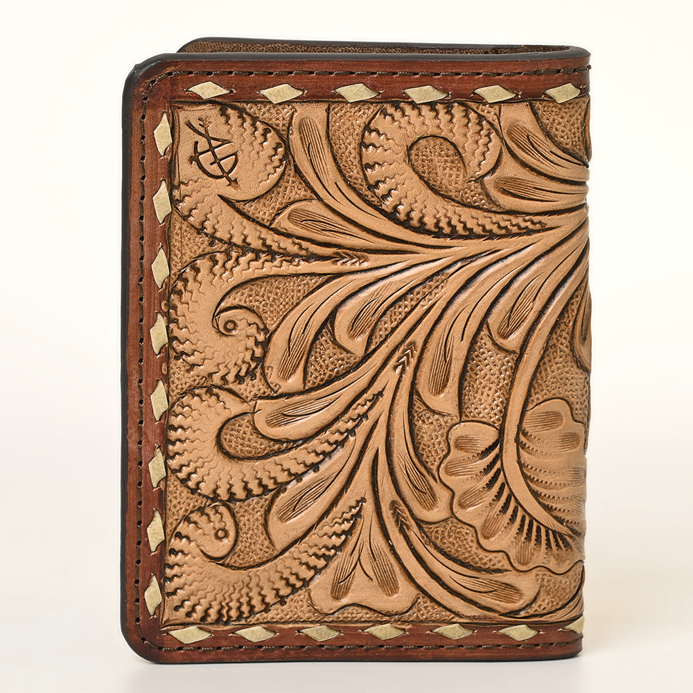 ADBG1092 American Darling Hand-Tooled Western Leather Wallet with Floral Carving