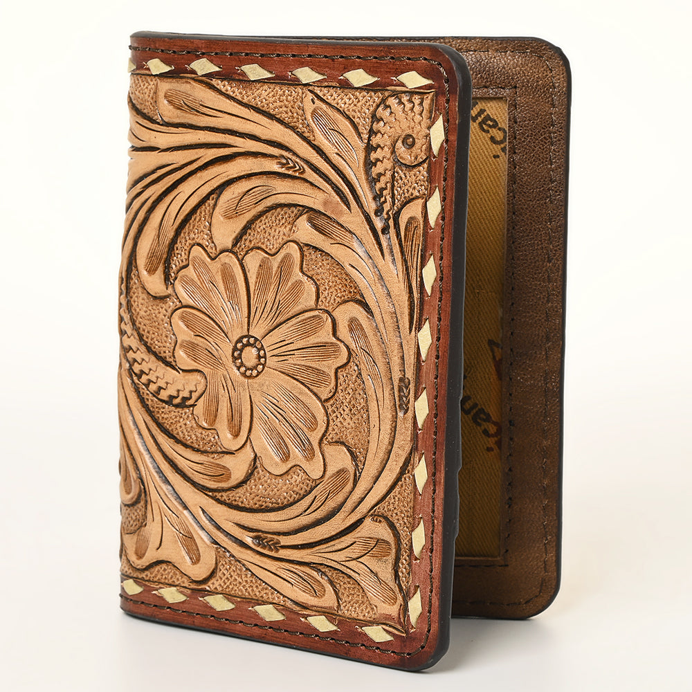 ADBG1092 American Darling Hand-Tooled Western Leather Wallet with Floral Carving