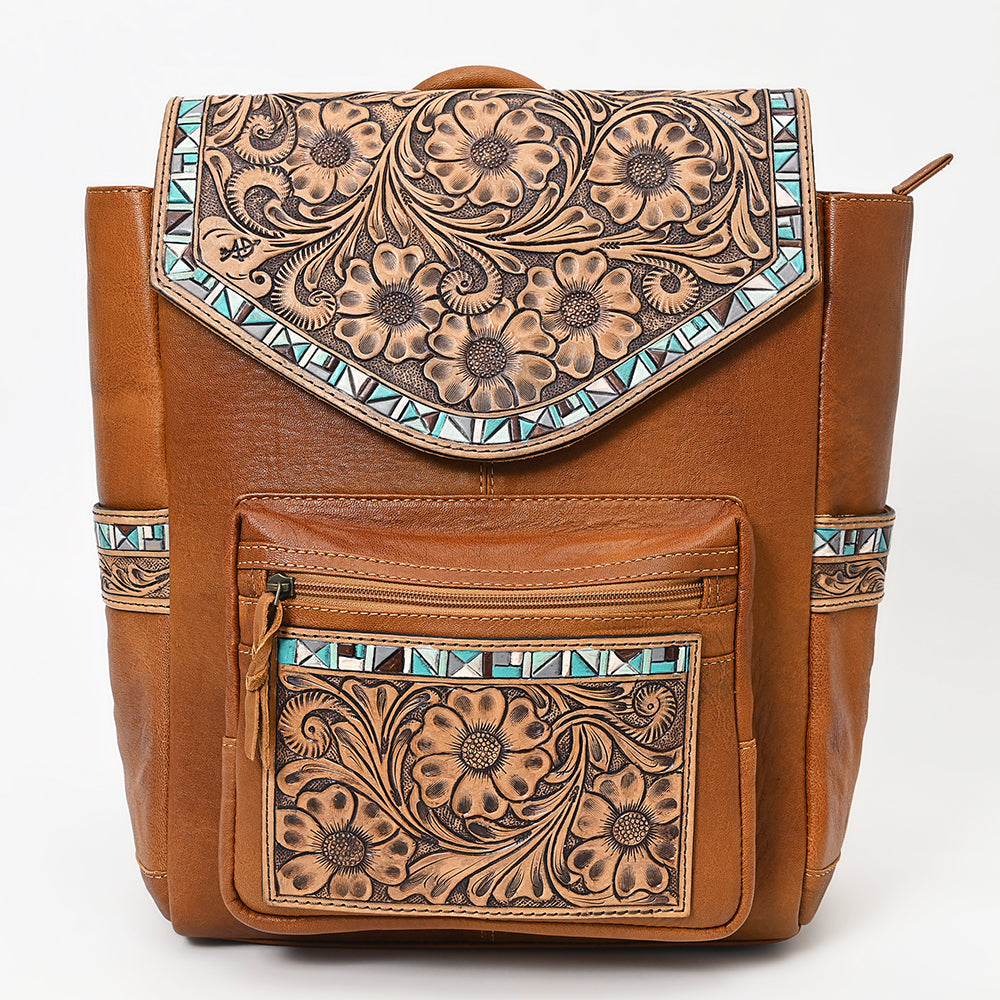 ADBG1093 American Darling Western Leather Backpack with Hand-Tooled Floral Carving