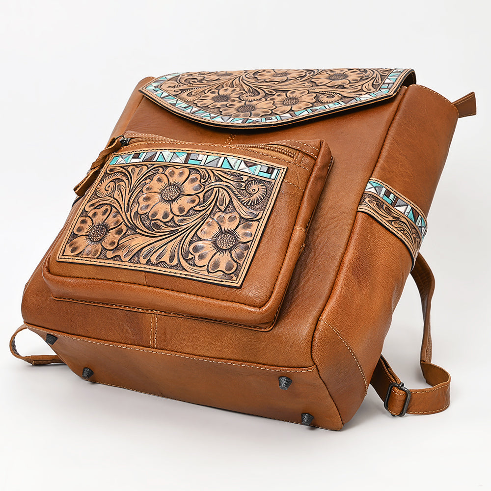 ADBG1093 American Darling Western Leather Backpack with Hand-Tooled Floral Carving