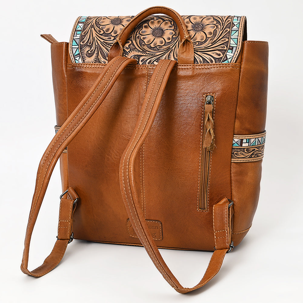 ADBG1093 American Darling Western Leather Backpack with Hand-Tooled Floral Carving