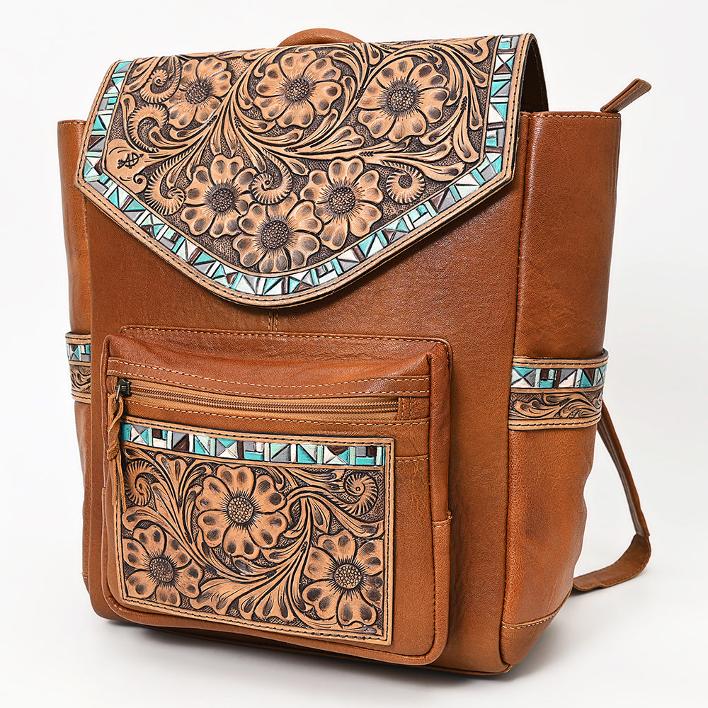 ADBG1093 American Darling Western Leather Backpack with Hand-Tooled Floral Carving