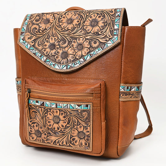 ADBG1093 American Darling Western Leather Backpack with Hand-Tooled Floral Carving