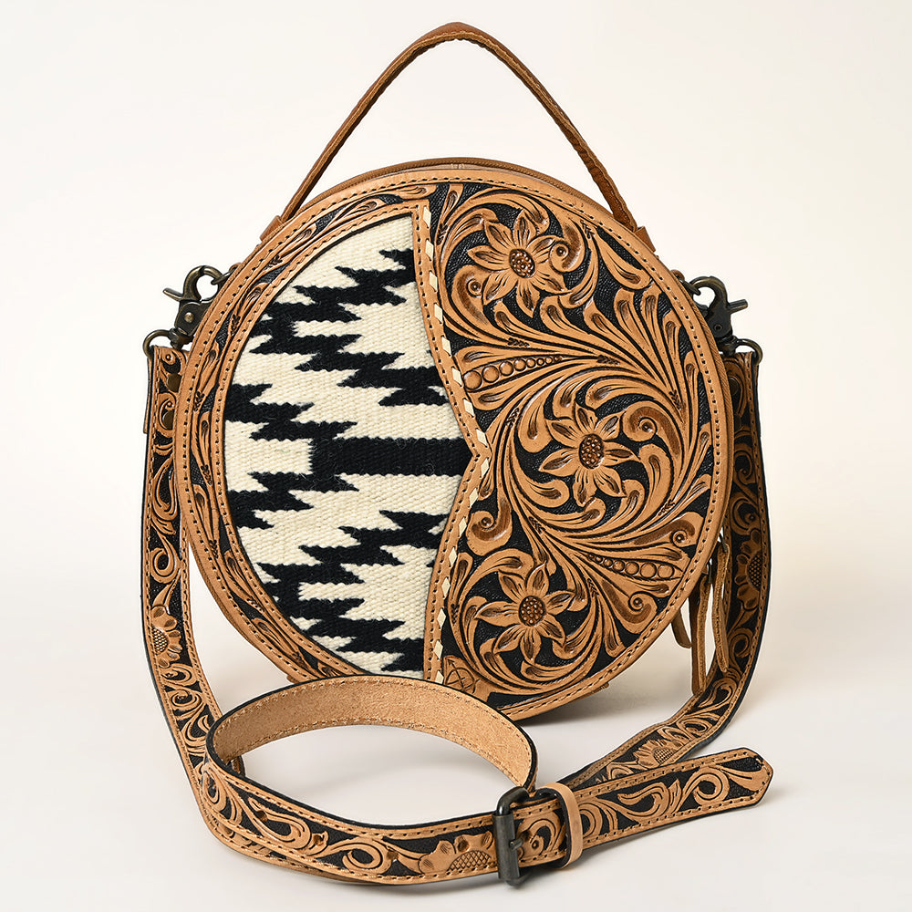ADBG1094 American Darling Hand-Tooled Western Leather Canteen Bag with Woven Saddle Blanket