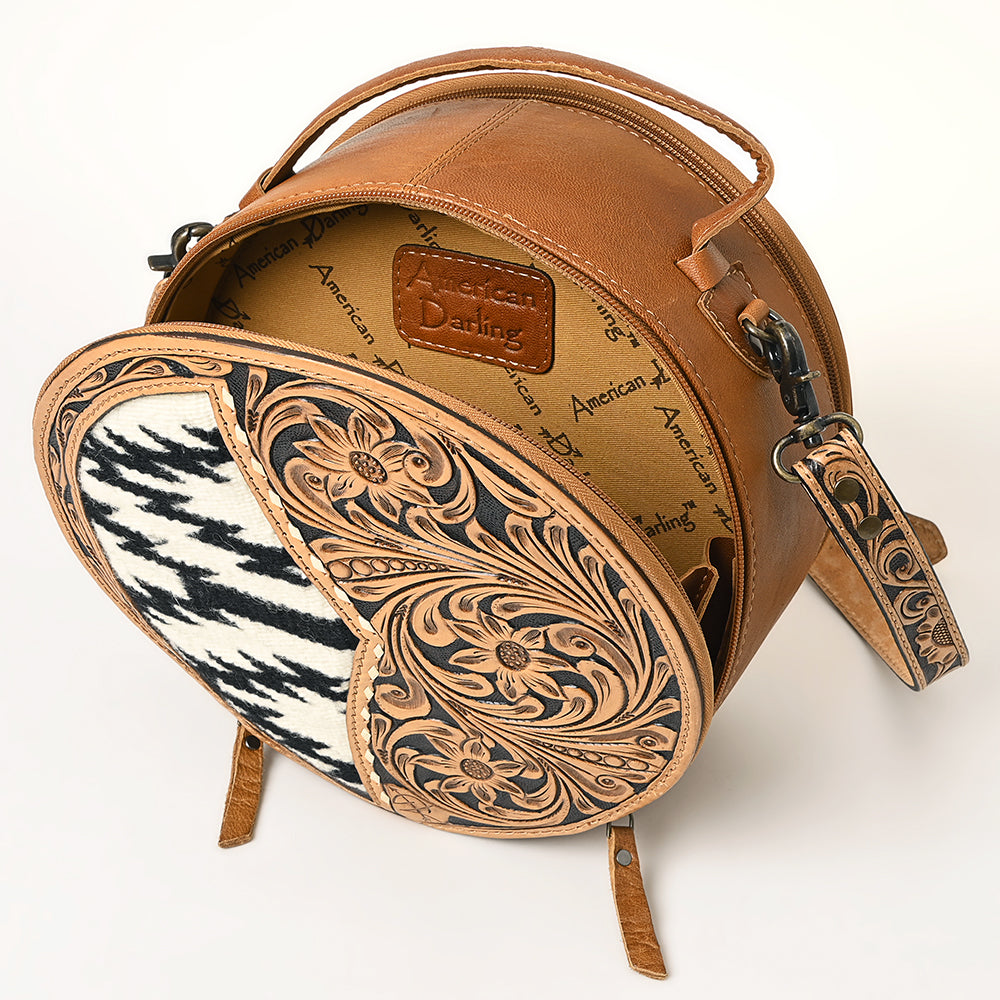ADBG1094 American Darling Hand-Tooled Western Leather Canteen Bag with Woven Saddle Blanket