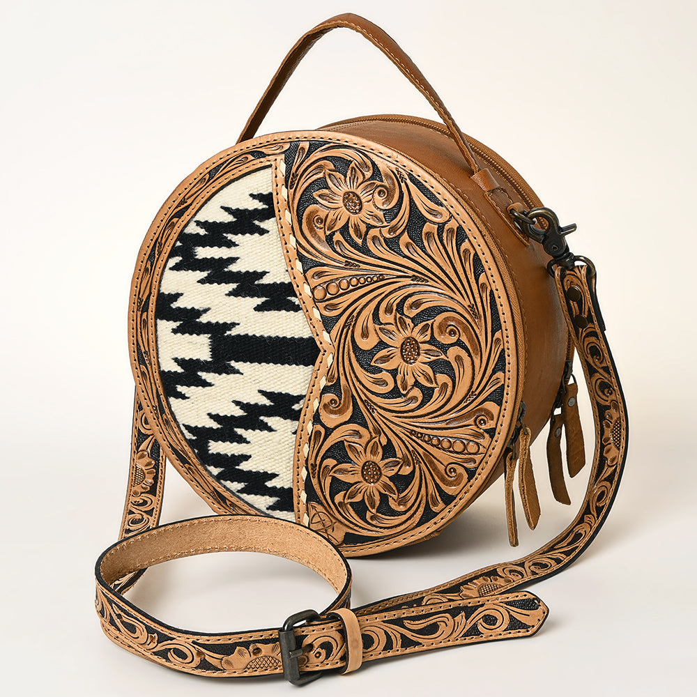 ADBG1094 American Darling Hand-Tooled Western Leather Canteen Bag with Woven Saddle Blanket