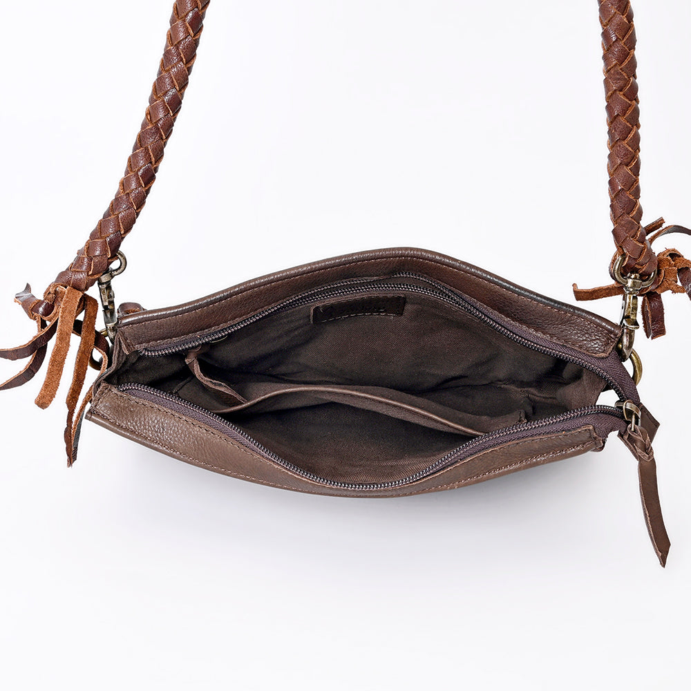 ADBGM335 Leather Crossbody Bag with Turquoise Concho & Braided Strap - Handmade Western Purse