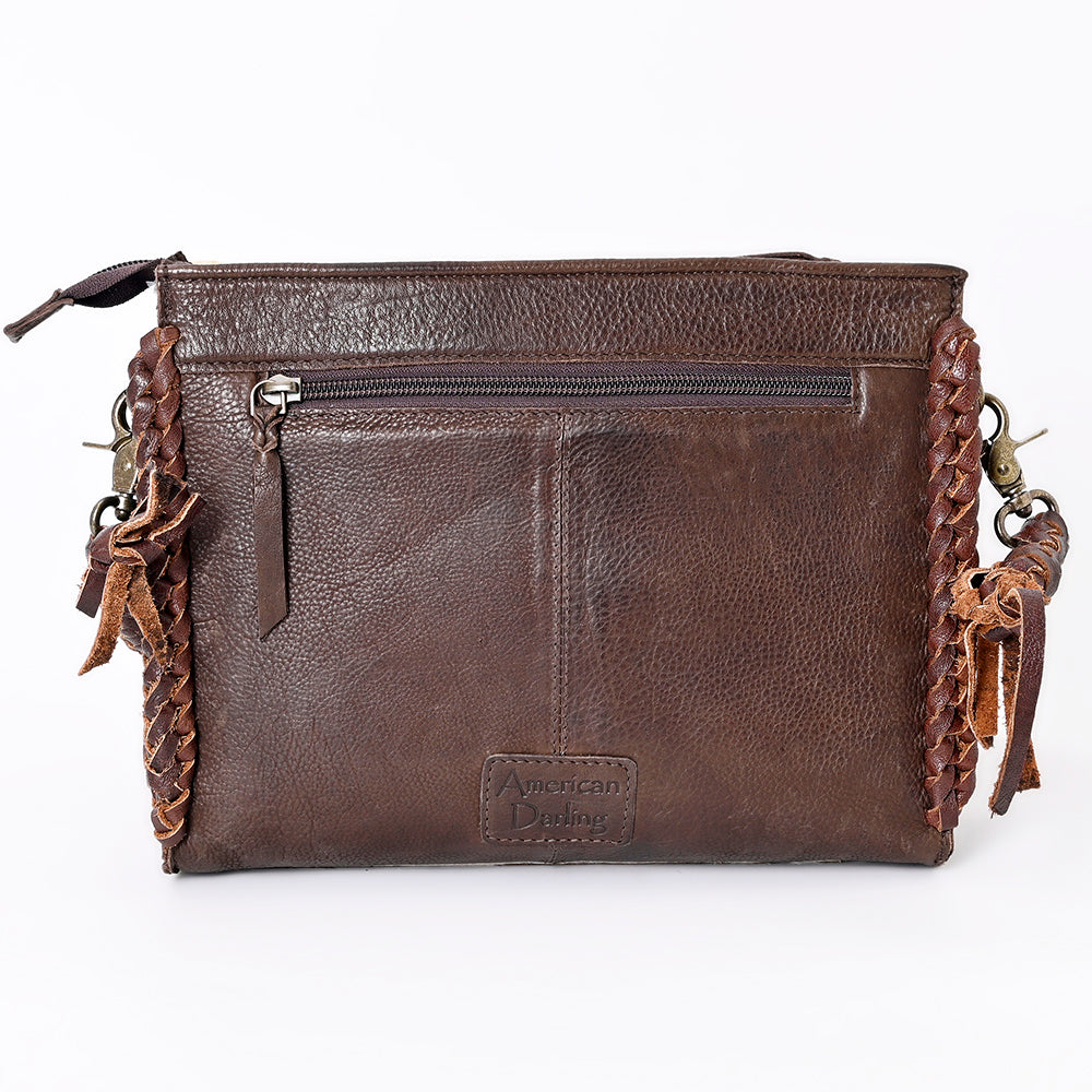 ADBGM335 Hair-On Cowhide Crossbody Bag with Turquoise Concho & Braided Strap - Western Handmade Purse