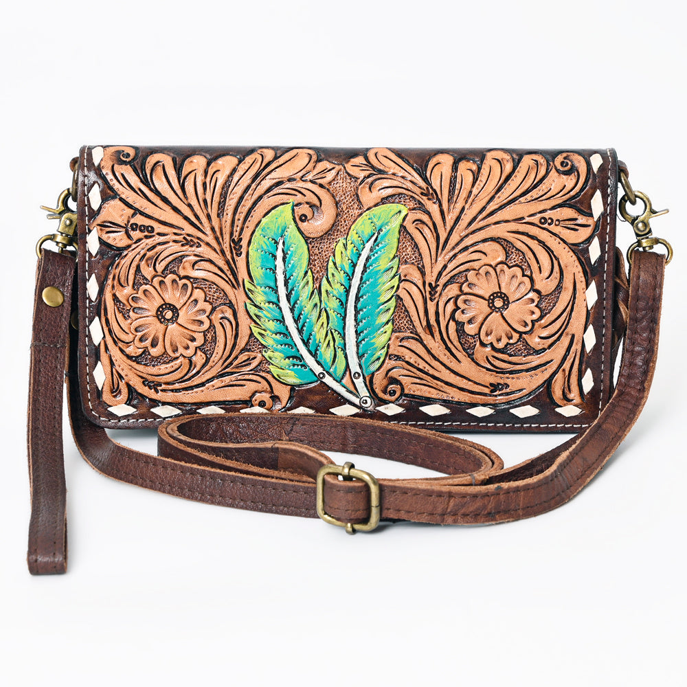 ADBGM169 Hand-Tooled Western Leather Crossbody Purse with Floral Design