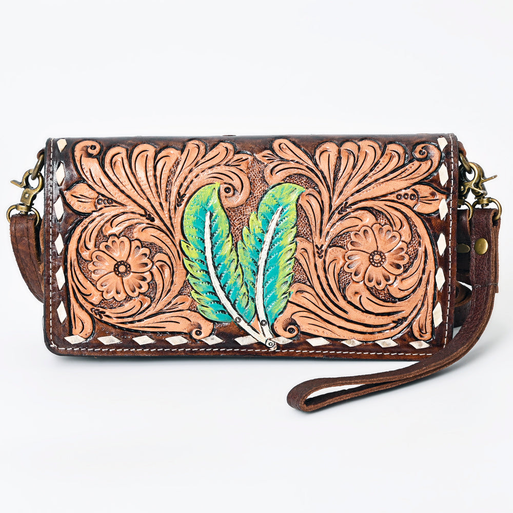 ADBGM169 Hand-Tooled Western Leather Crossbody Purse with Floral Design