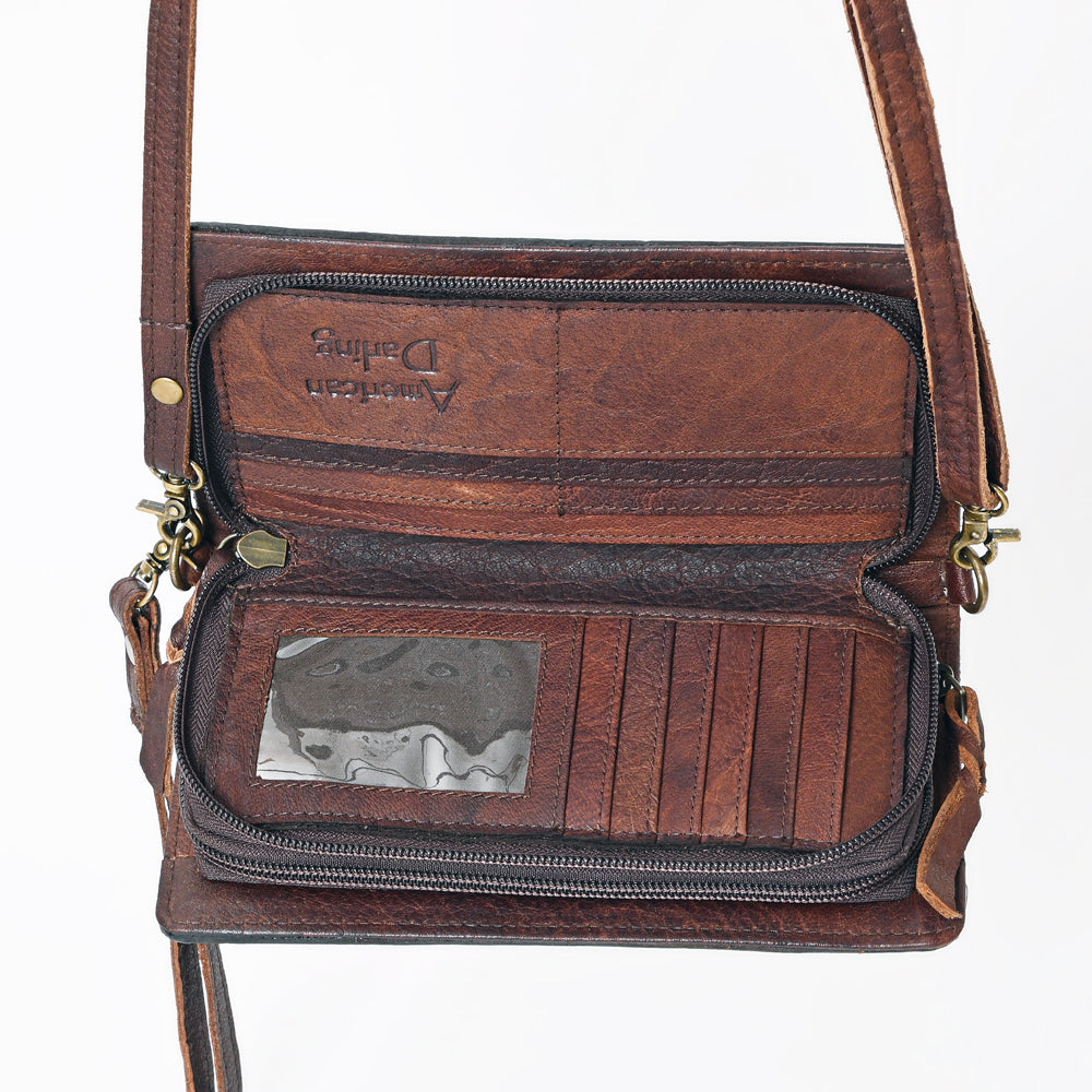 ADBGM169 Hand-Tooled Western Leather Crossbody Purse with Floral Design