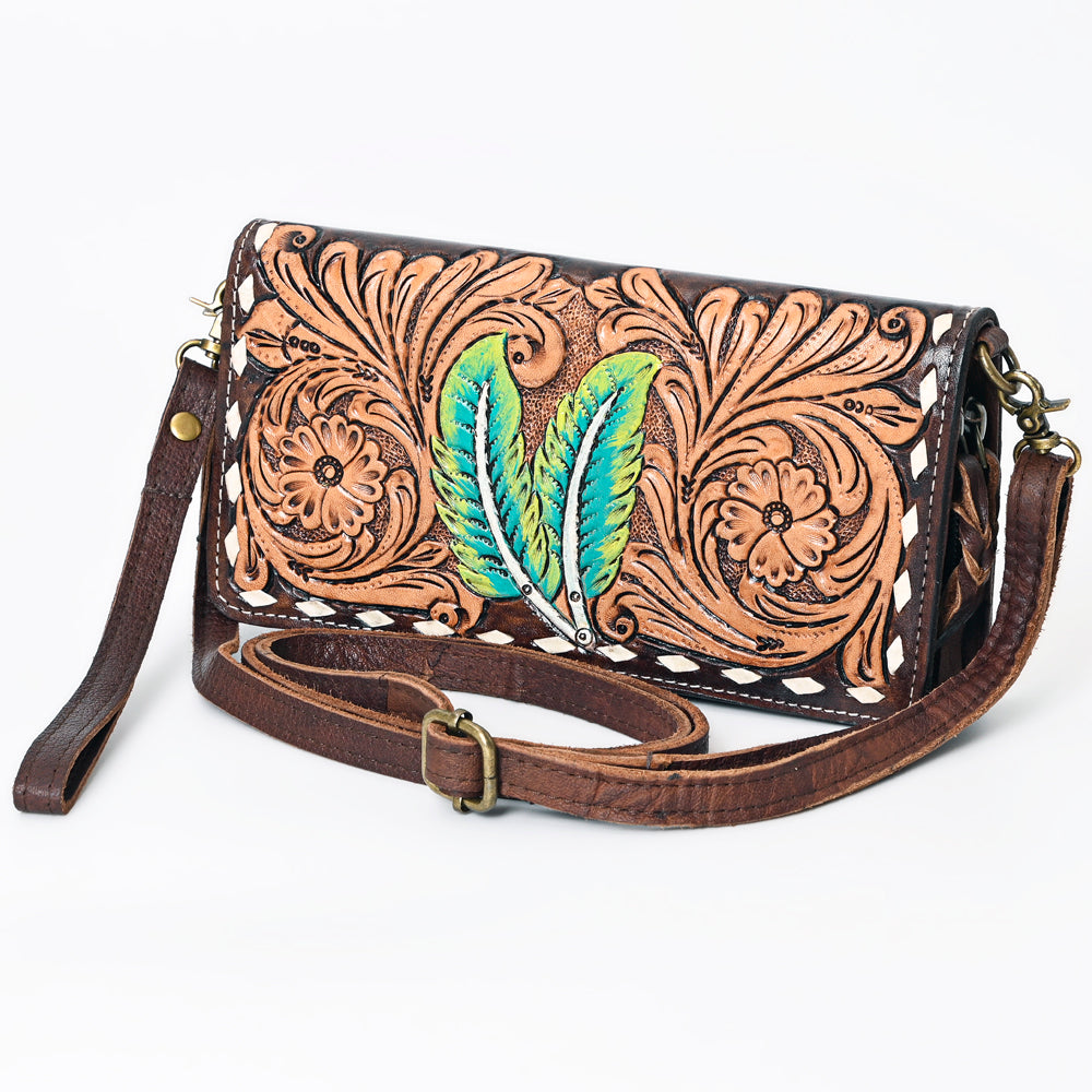 ADBGM169 Hand-Tooled Western Leather Crossbody Purse with Floral Design