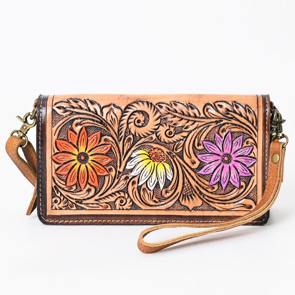ADBGM169 Hand-Tooled Western Leather Crossbody Purse with Floral Design